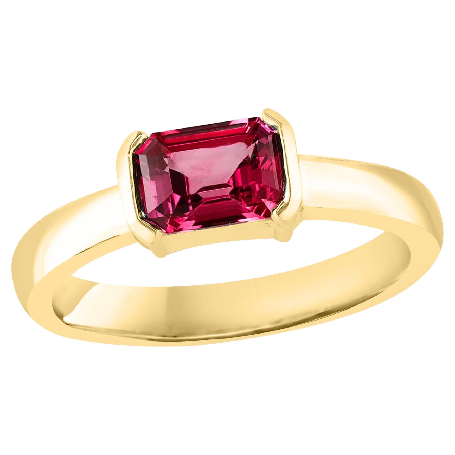 1.06 Carat Emerald Cut Ruby Band Ring in 14K Yellow Gold For Sale