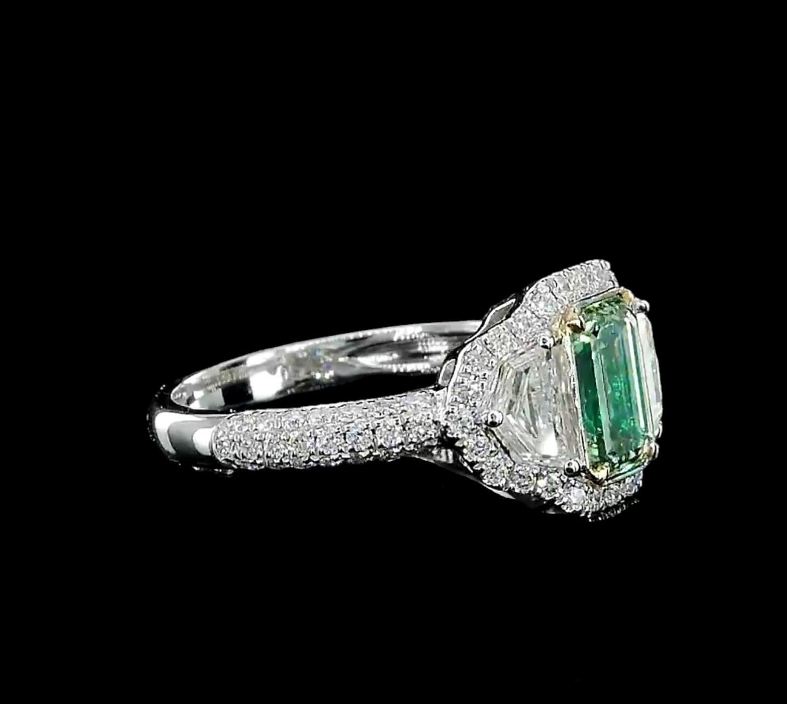 Emerald Cut 1.06 Carat Fancy Green Diamond Ring VS Clarity AGL Certified For Sale