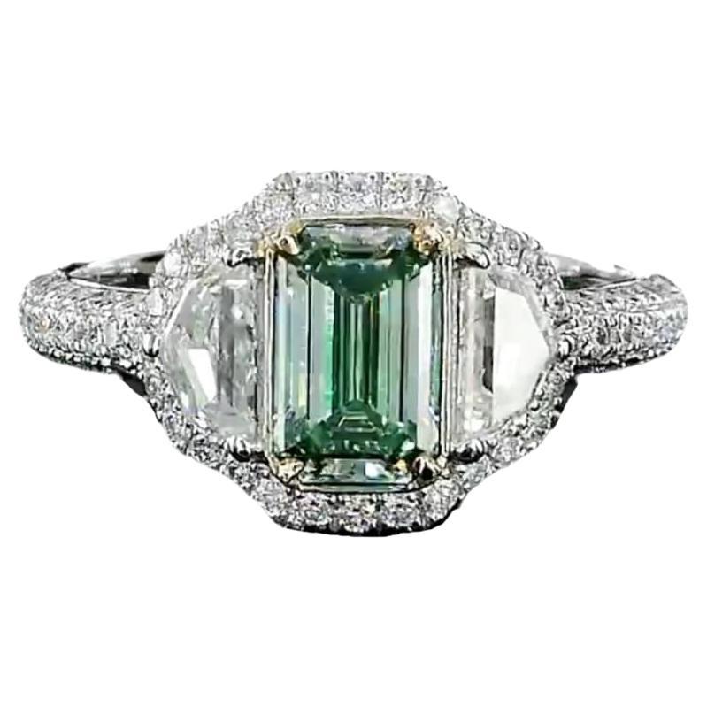 1.06 Carat Fancy Green Diamond Ring VS Clarity AGL Certified For Sale
