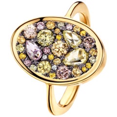 1.06 Carat Fancy Pink, Yellow and Green Pave Diamond Ring
