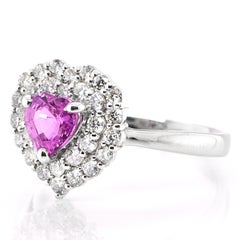 1.06 Carat Heart-Cut Pink Sapphire and Diamond Double-Halo Ring Set in Platinum