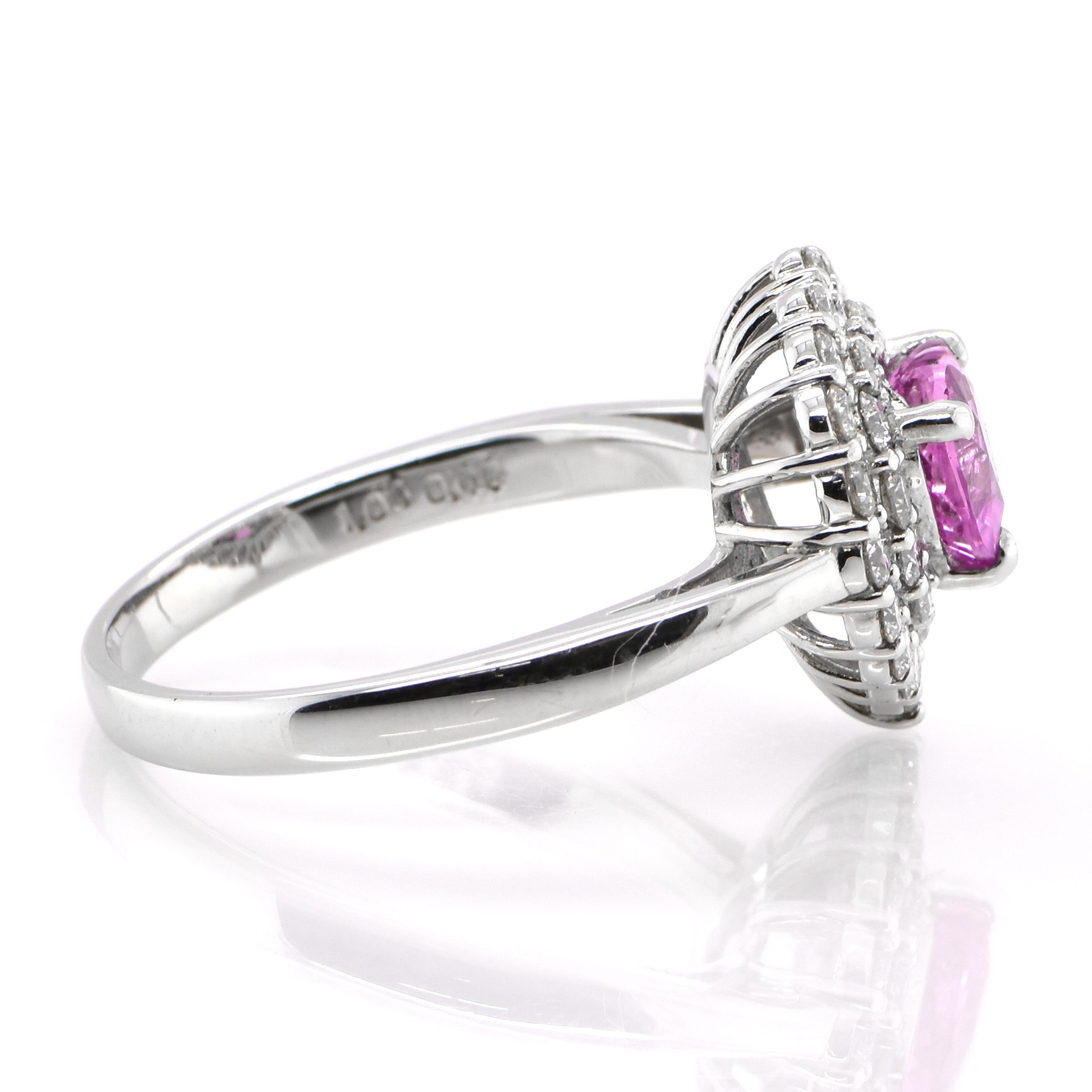 1.06 Carat Heart-Cut Pink Sapphire and Diamond Double-Halo Ring Set in Platinum In New Condition For Sale In Tokyo, JP