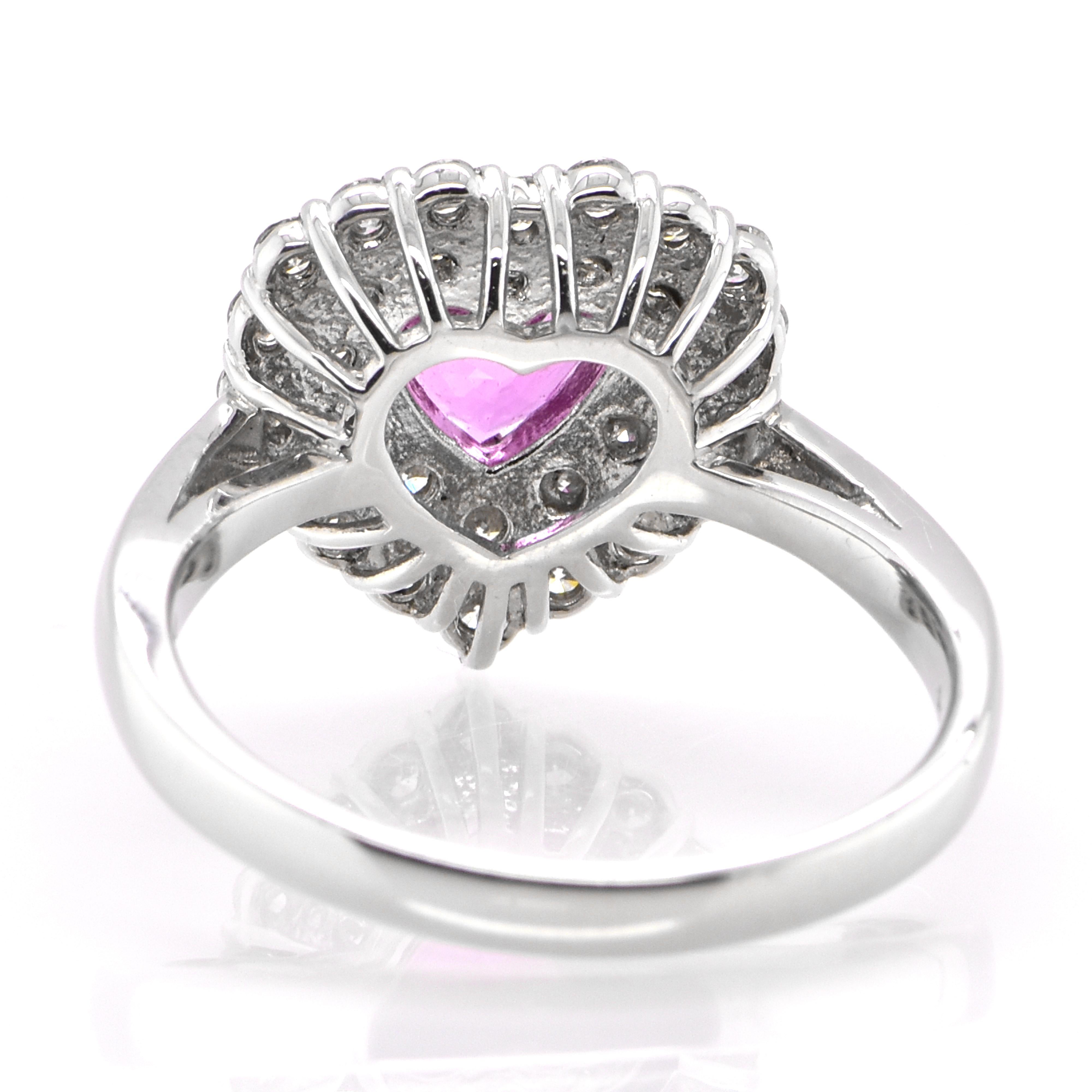 Women's 1.06 Carat Heart-Cut Pink Sapphire and Diamond Double-Halo Ring Set in Platinum For Sale