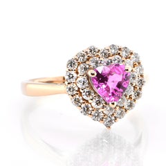 1.06 Carat Heart-Cut Pink Sapphire and Diamond Ring Set in 18 Karat Pink Gold