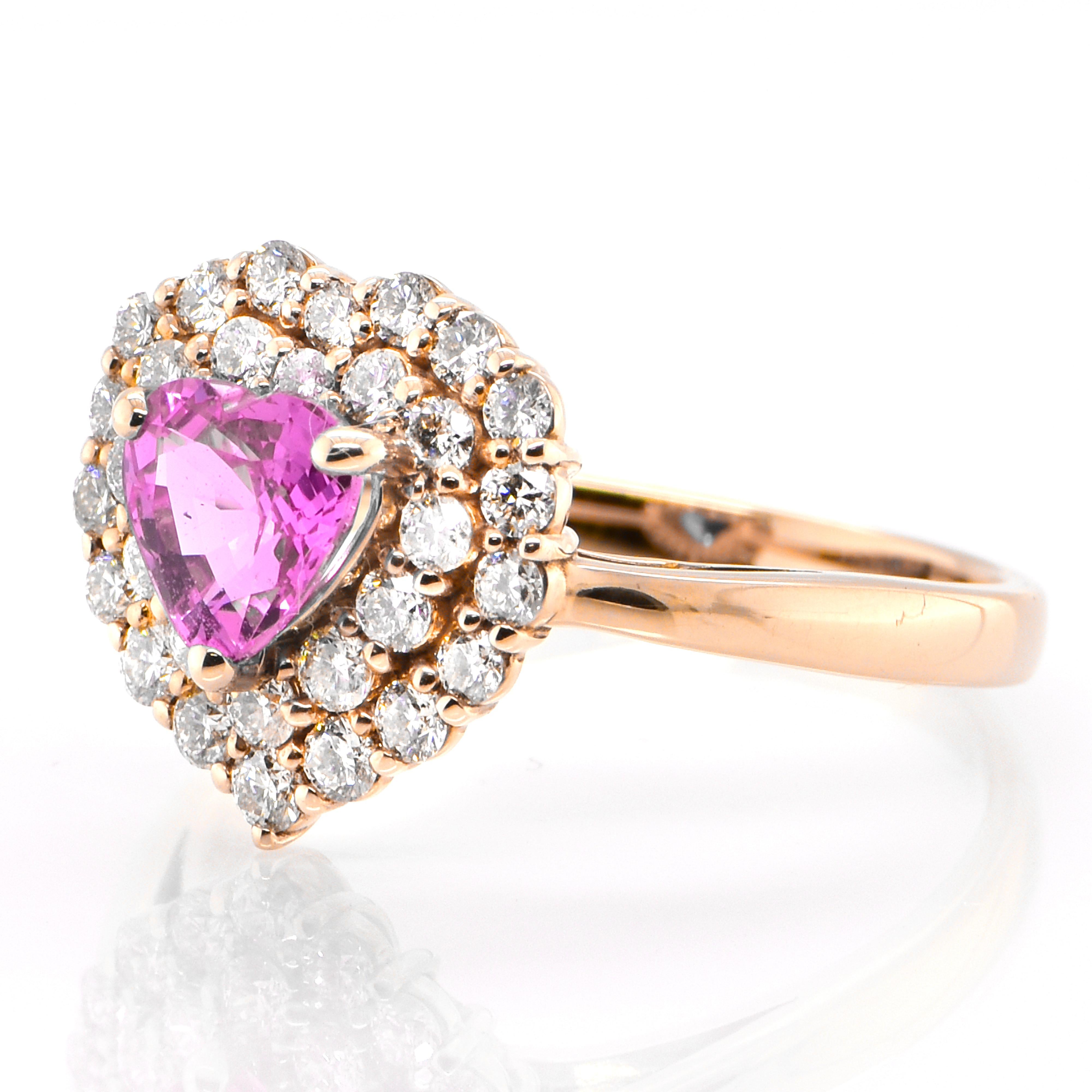 Modern 1.06 Carat Heart-Cut Pink Sapphire and Diamond Ring Set in 18 Karat Pink Gold
