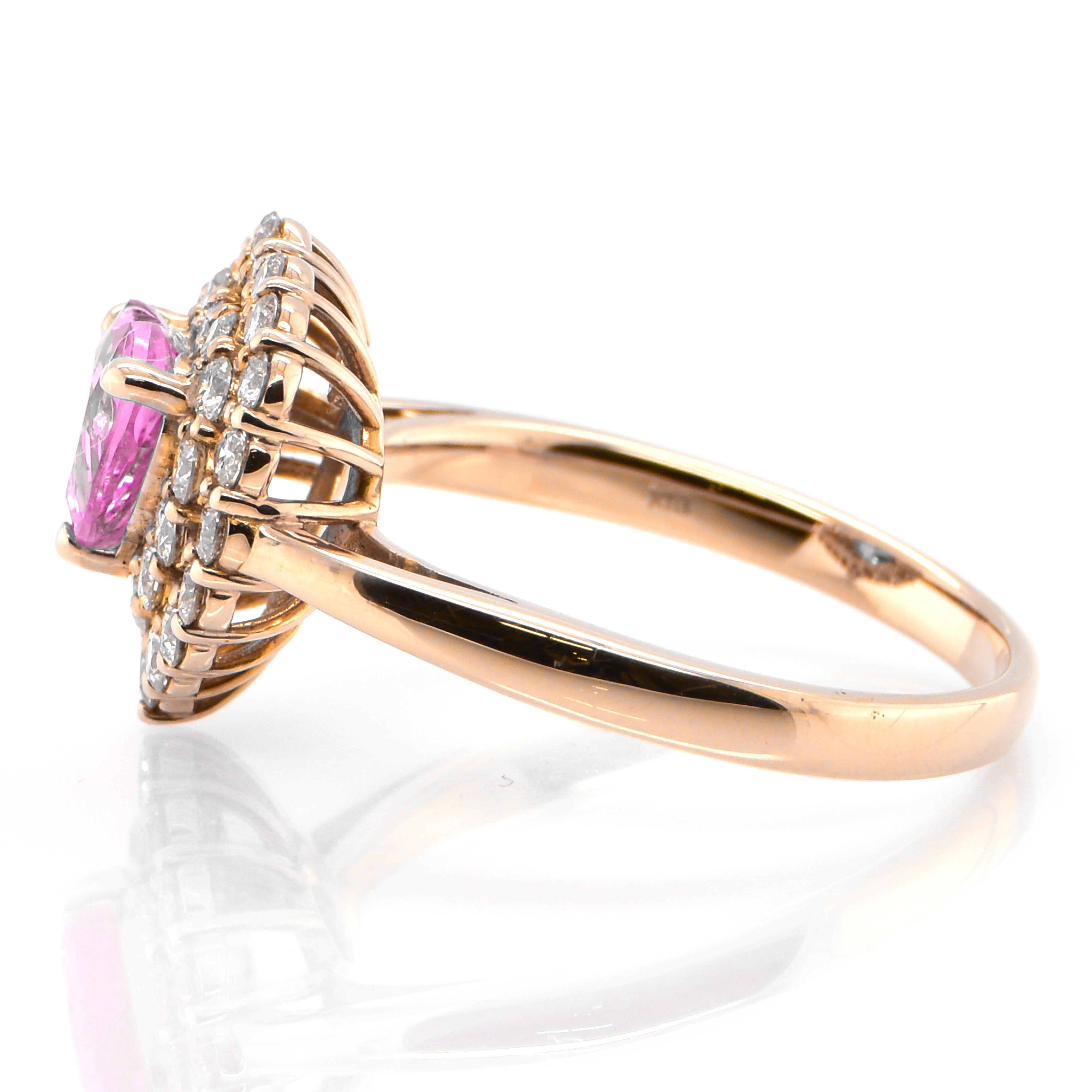 Heart Cut 1.06 Carat Heart-Cut Pink Sapphire and Diamond Ring Set in 18 Karat Pink Gold