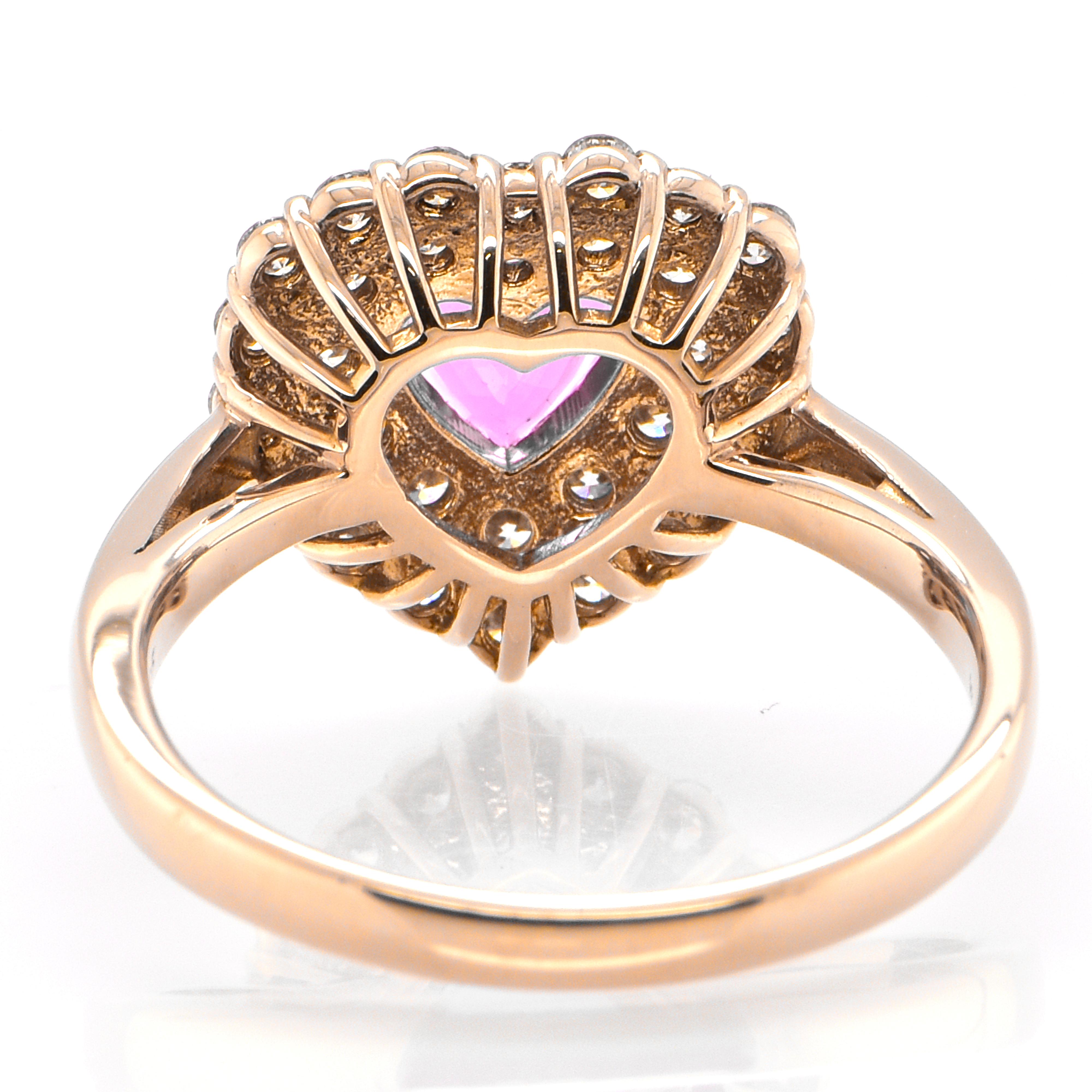 Women's 1.06 Carat Heart-Cut Pink Sapphire and Diamond Ring Set in 18 Karat Pink Gold