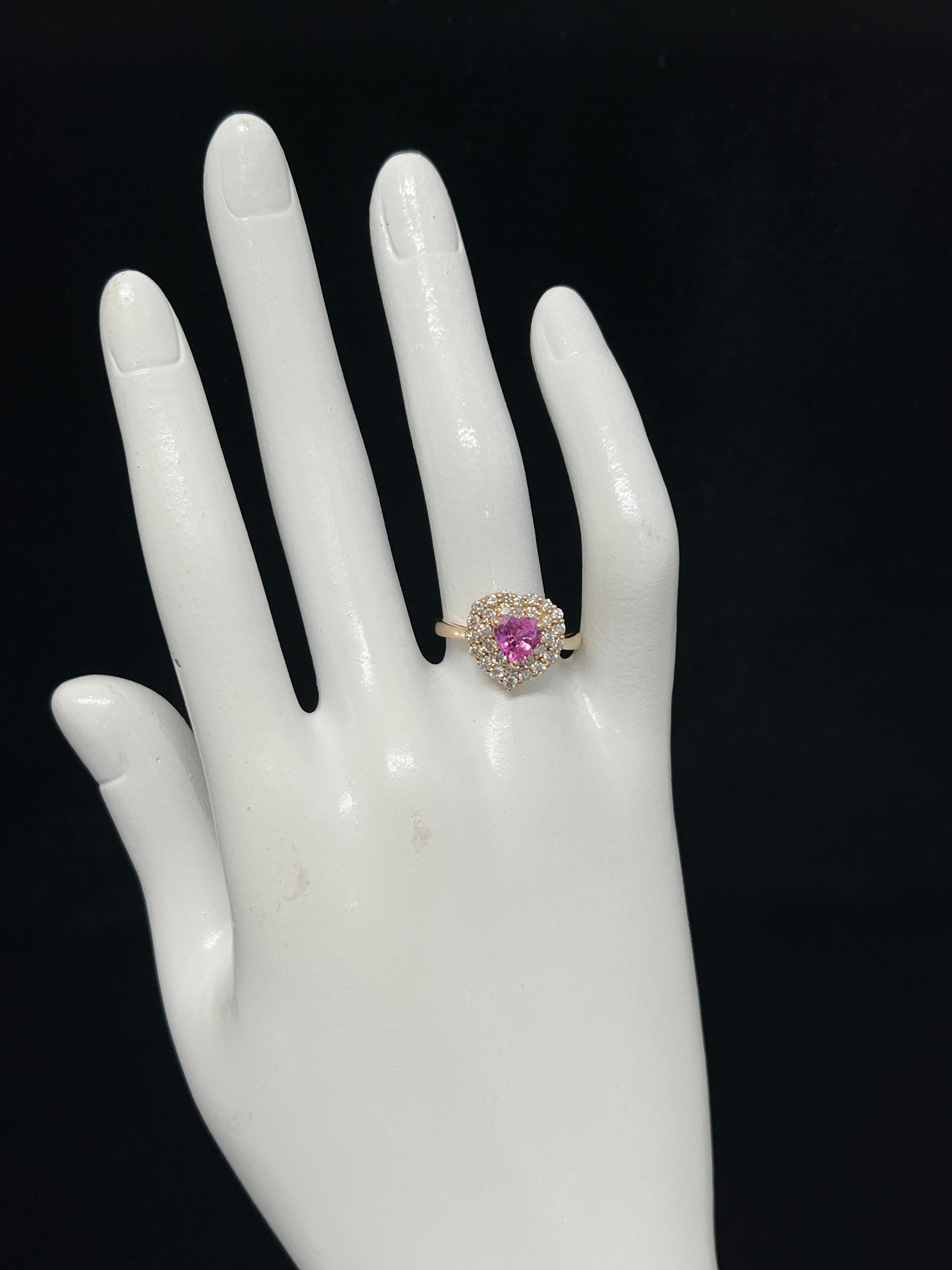 1.06 Carat Heart-Cut Pink Sapphire and Diamond Ring Set in 18 Karat Pink Gold 1