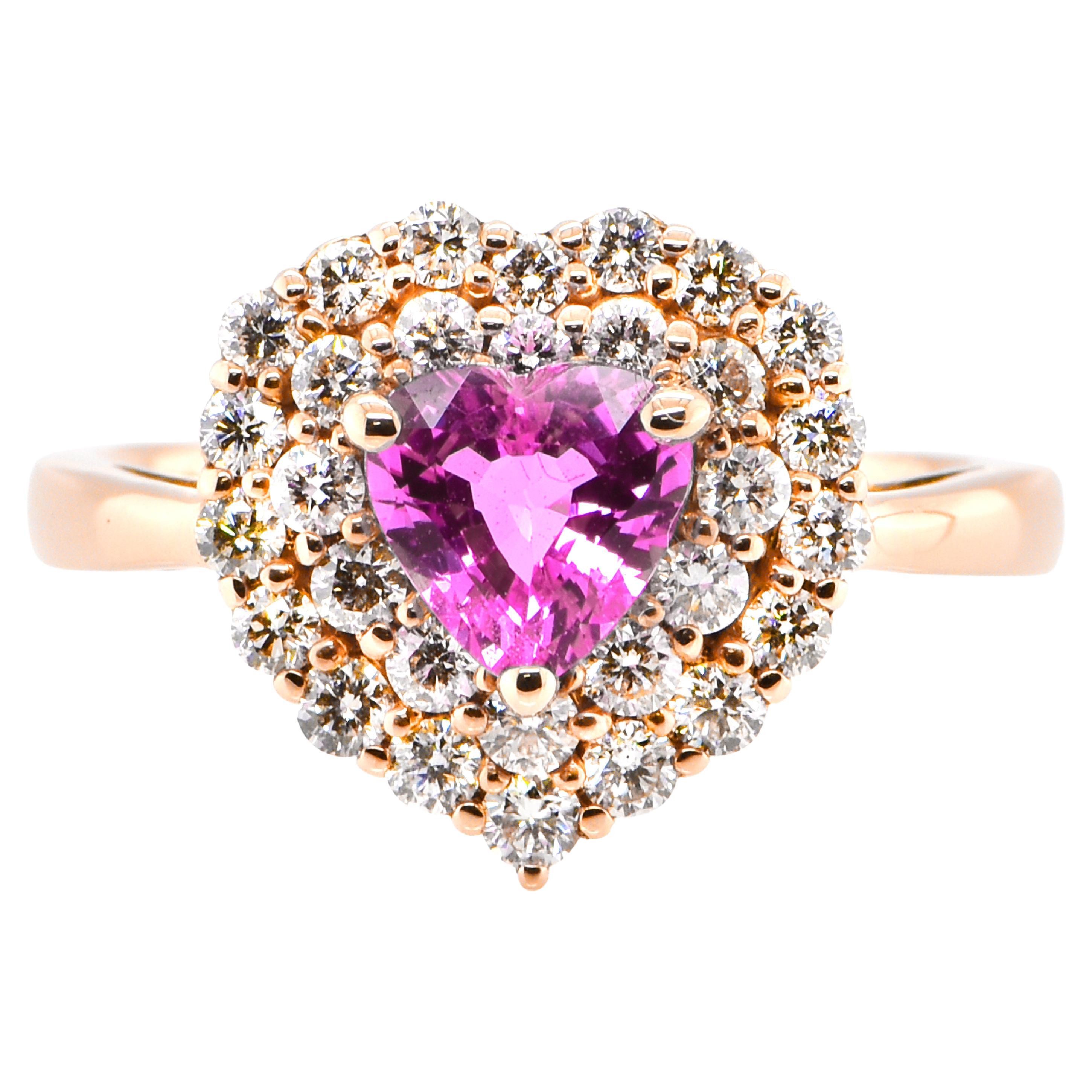 1.06 Carat Heart-Cut Pink Sapphire and Diamond Ring Set in 18 Karat Pink Gold