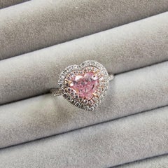 1.06 Carat Heart Shape Diamond Ring Fancy Color pink 14K White Gold