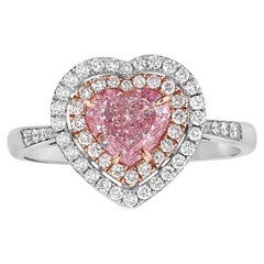 1.06 Carat Heart Shape Diamond Ring Fancy Color pink 14K White Gold