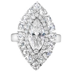 1.diamant marquise I VS2 de 06 carats:: centré autour de diamants Rosecut de 2::84 carats