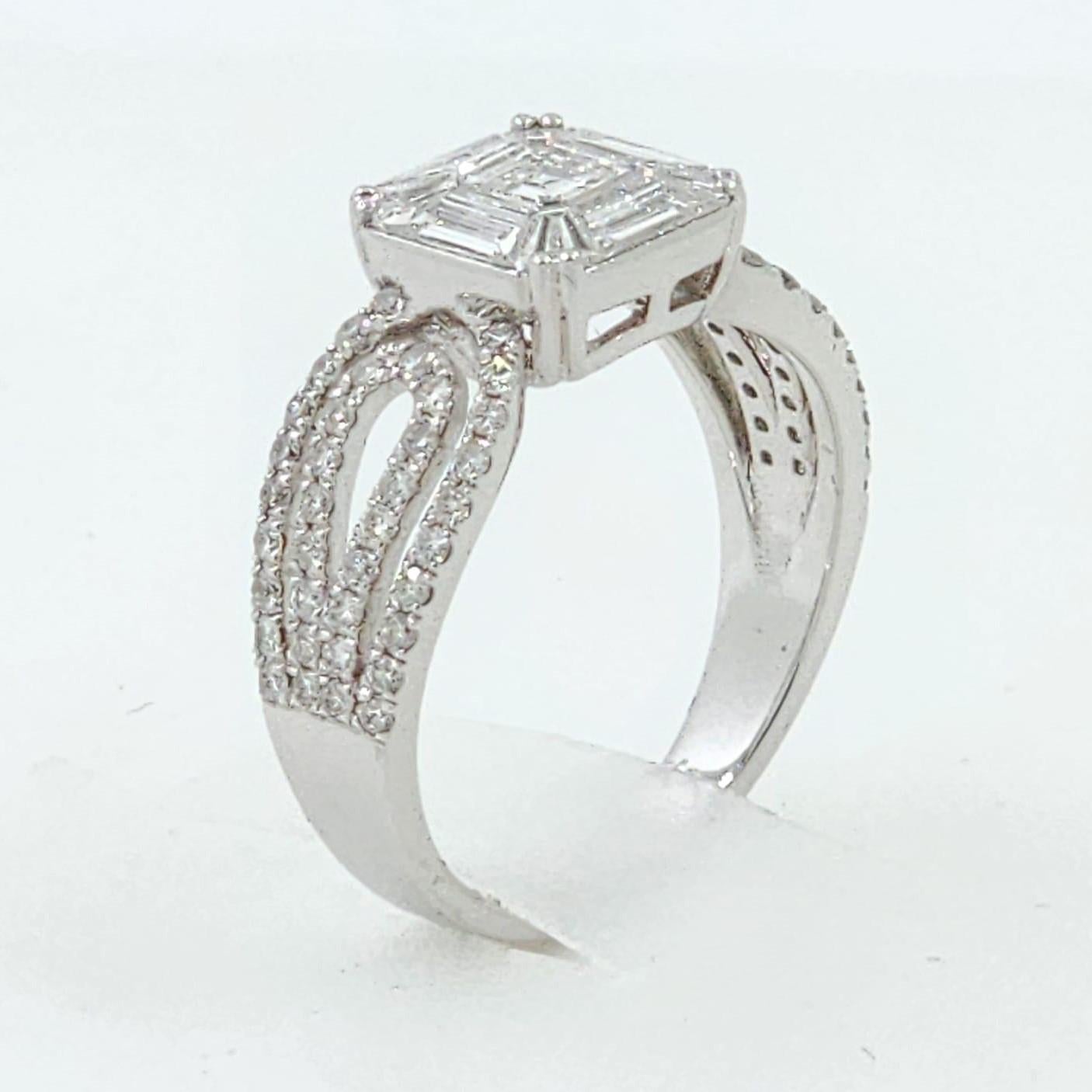 Contemporary 1.06 Carat Illusion Setting Diamonds Ring in 18K White Gold For Sale