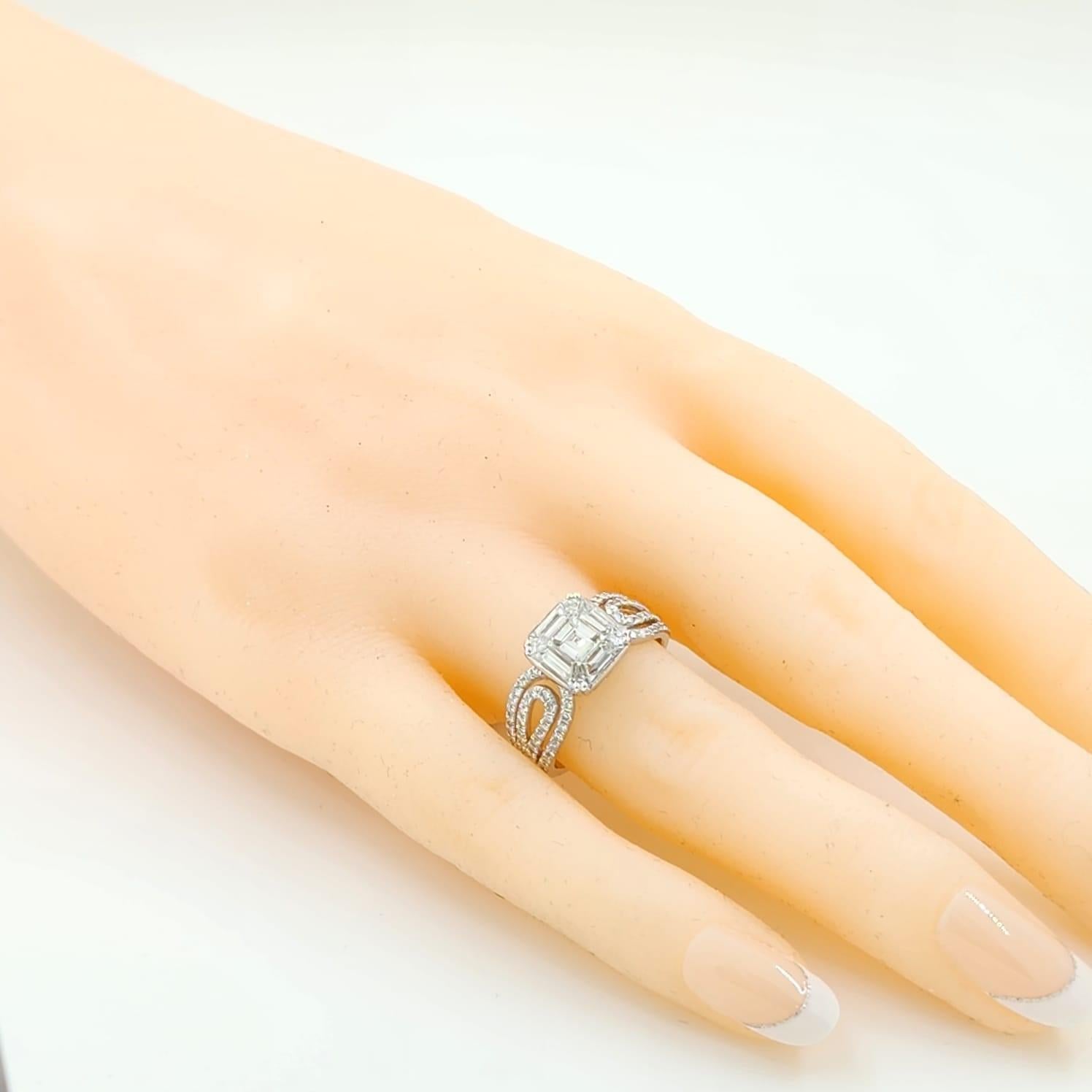 Anello con diamanti a incastonatura illusoria da 1,06 carati in oro bianco 18 carati In condizioni Nuovo in vendita a Hong Kong, HK