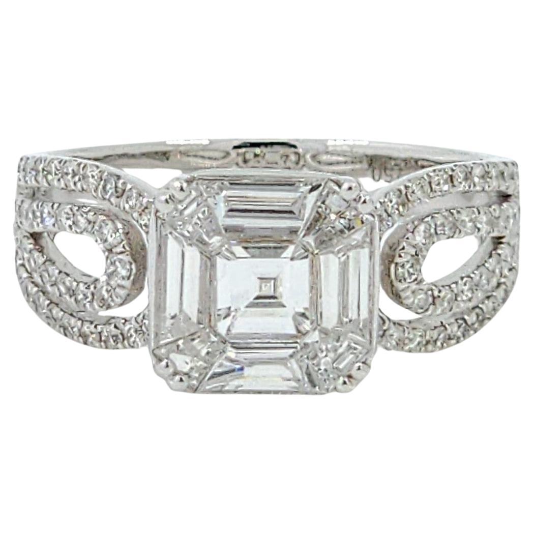 1.06 Carat Illusion Setting Diamonds Ring in 18K White Gold For Sale