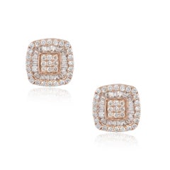1.06 Carat Invisible Set Diamond Pave Stud Earrings 14 Karat in Stock