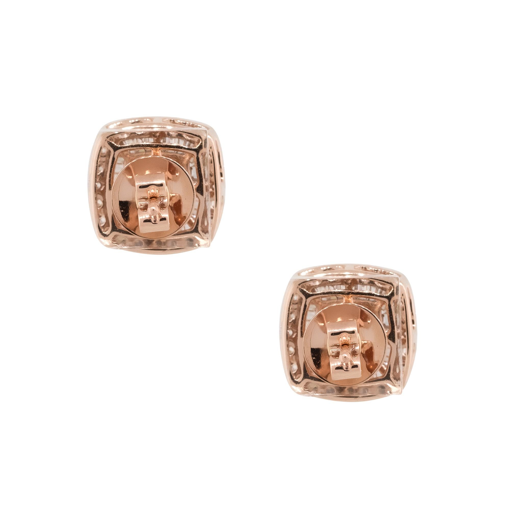 Round Cut 1.06 Carat Invisible Set Diamond Pave Stud Earrings 14 Karat in Stock For Sale