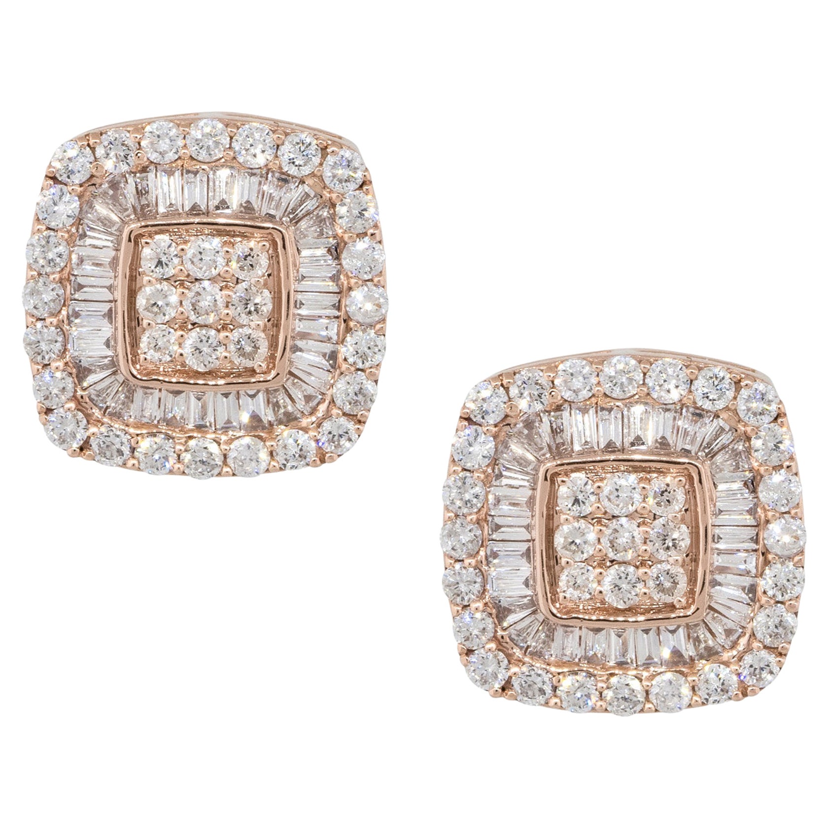 1.06 Carat Invisible Set Diamond Pave Stud Earrings 14 Karat in Stock For Sale