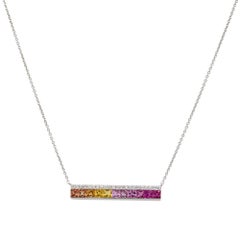 1.06 Carat Multi Color Sapphire Diamond Pendant Necklace 14 Karat in Stock