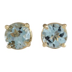 Aquamarine Stud Earrings In 14 Karat Yellow Gold