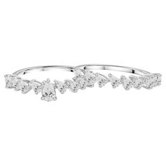 Set di due gioielli in oro bianco 18 carati con diamante naturale a forma di pera da 1,06 carati