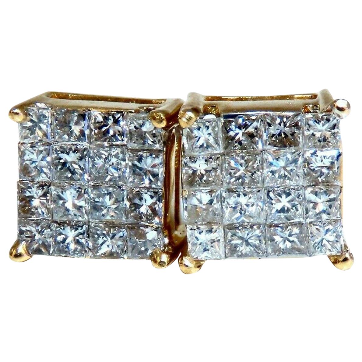 1.06 Carat Natural Diamonds Cluster Channel Princess Clip Earrings 14 Karat
