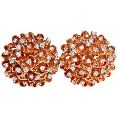 1.06 Carat Natural Diamonds Cluster Cocktail Earrings 14 Karat Ocean Coral 3D