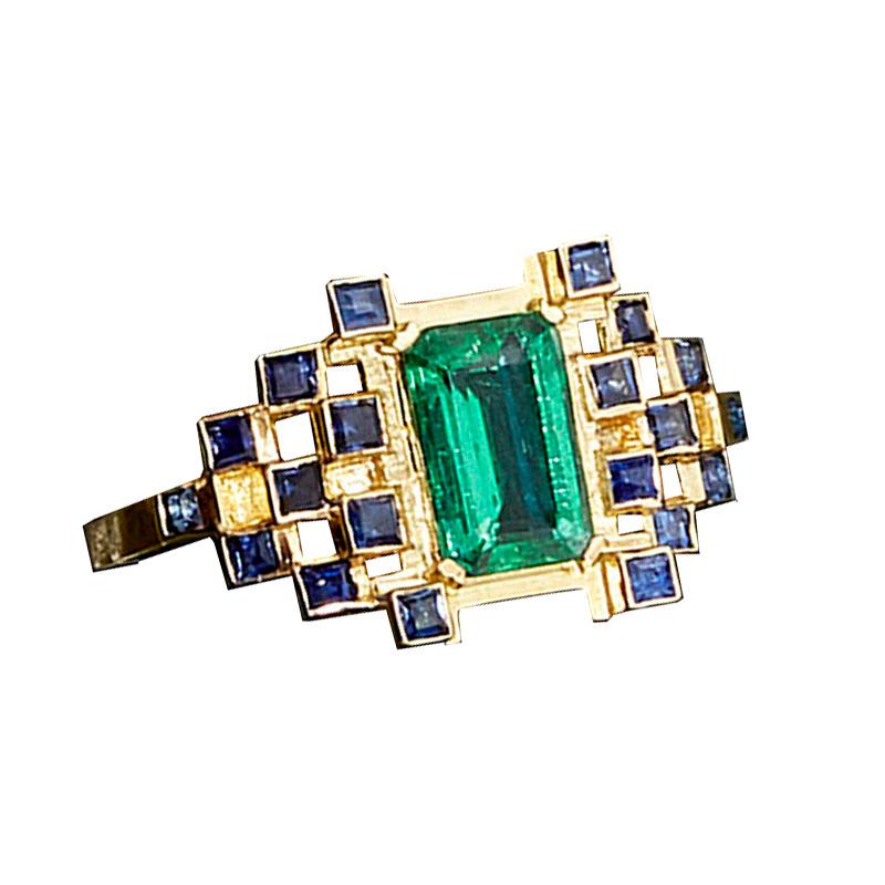 Contemporary MAIKO NAGAYAMA 1.06 Carat Natural Emerald and Sapphire Engagement Ring For Sale