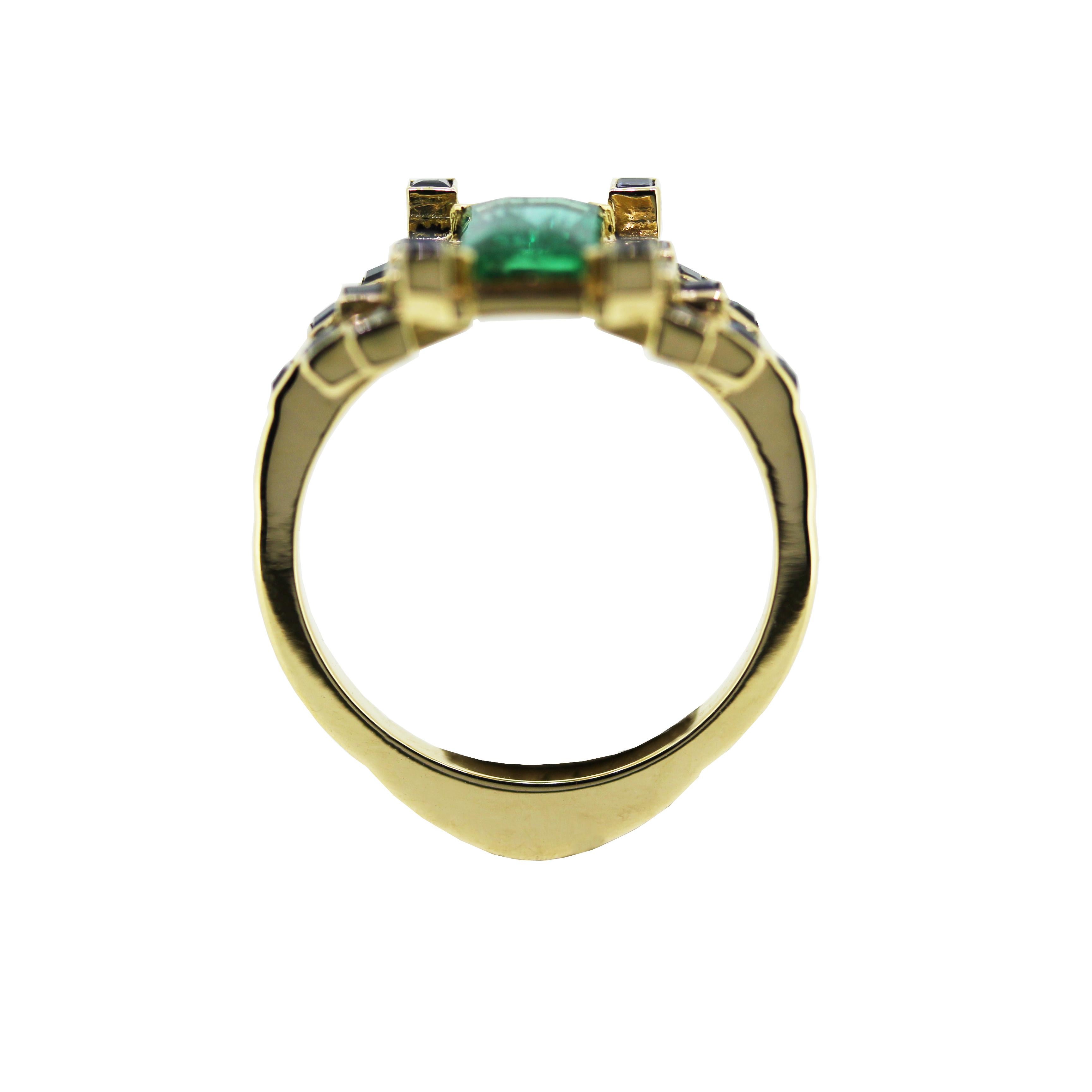 MAIKO NAGAYAMA 1.06 Carat Natural Emerald and Sapphire Engagement Ring In New Condition For Sale In London, Mayfair