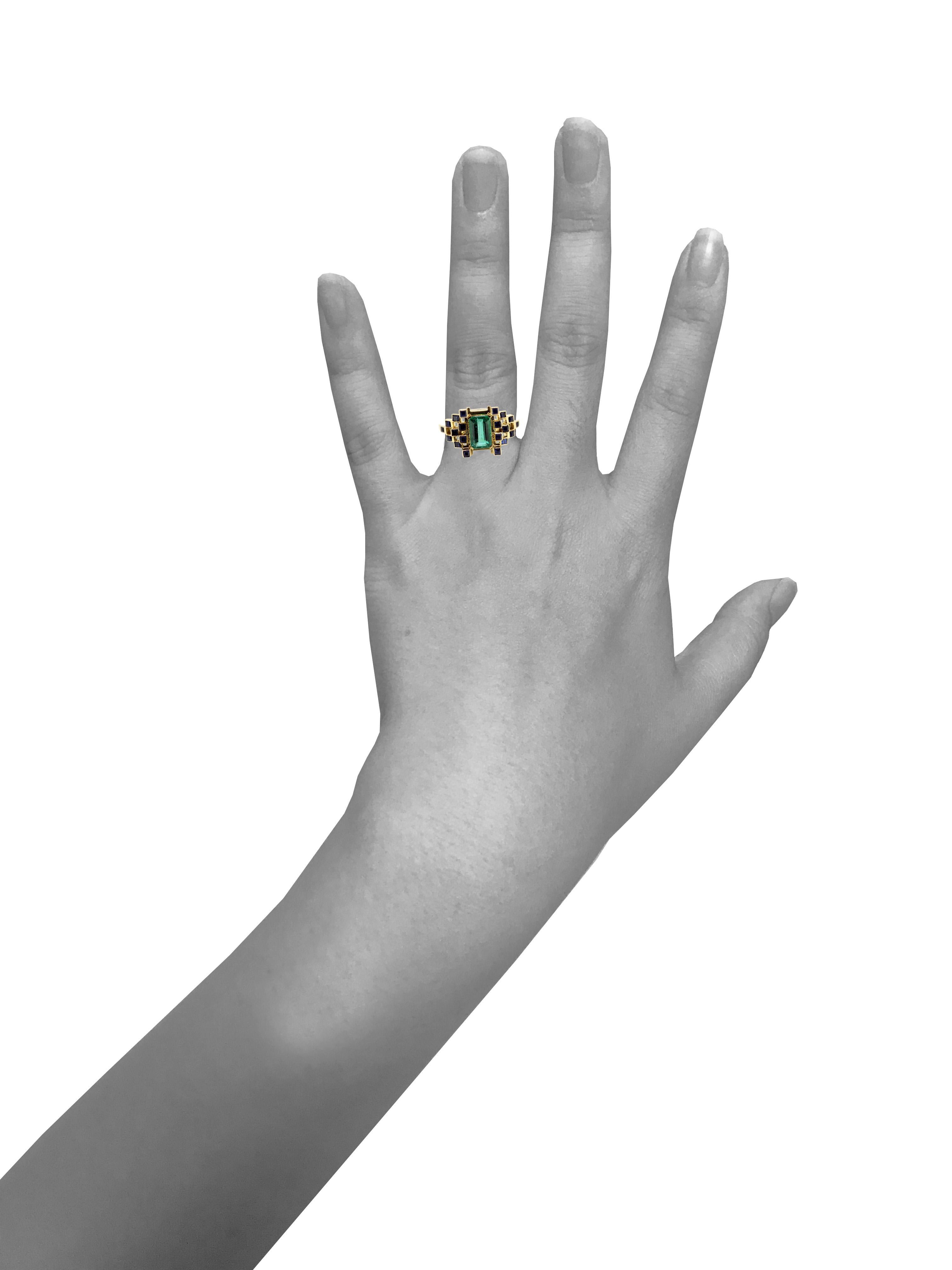 Women's or Men's MAIKO NAGAYAMA 1.06 Carat Natural Emerald and Sapphire Engagement Ring For Sale
