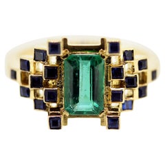 MAIKO NAGAYAMA 1.06 Carat Natural Emerald and Sapphire Engagement Ring