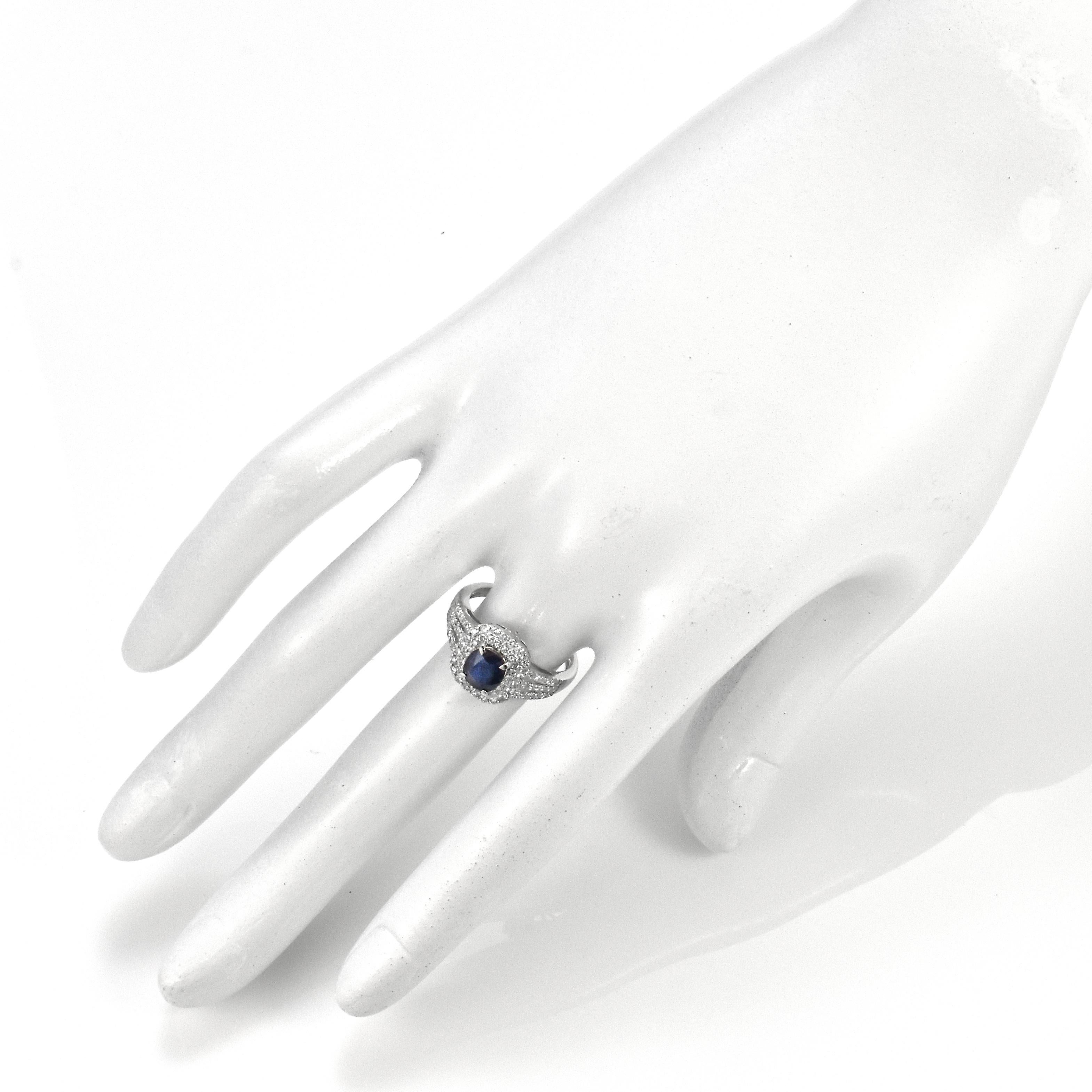 Cushion Cut 1.06 Carat Natural Royal Blue, No Heat Sapphire & Diamond Ring Made in Platinum For Sale