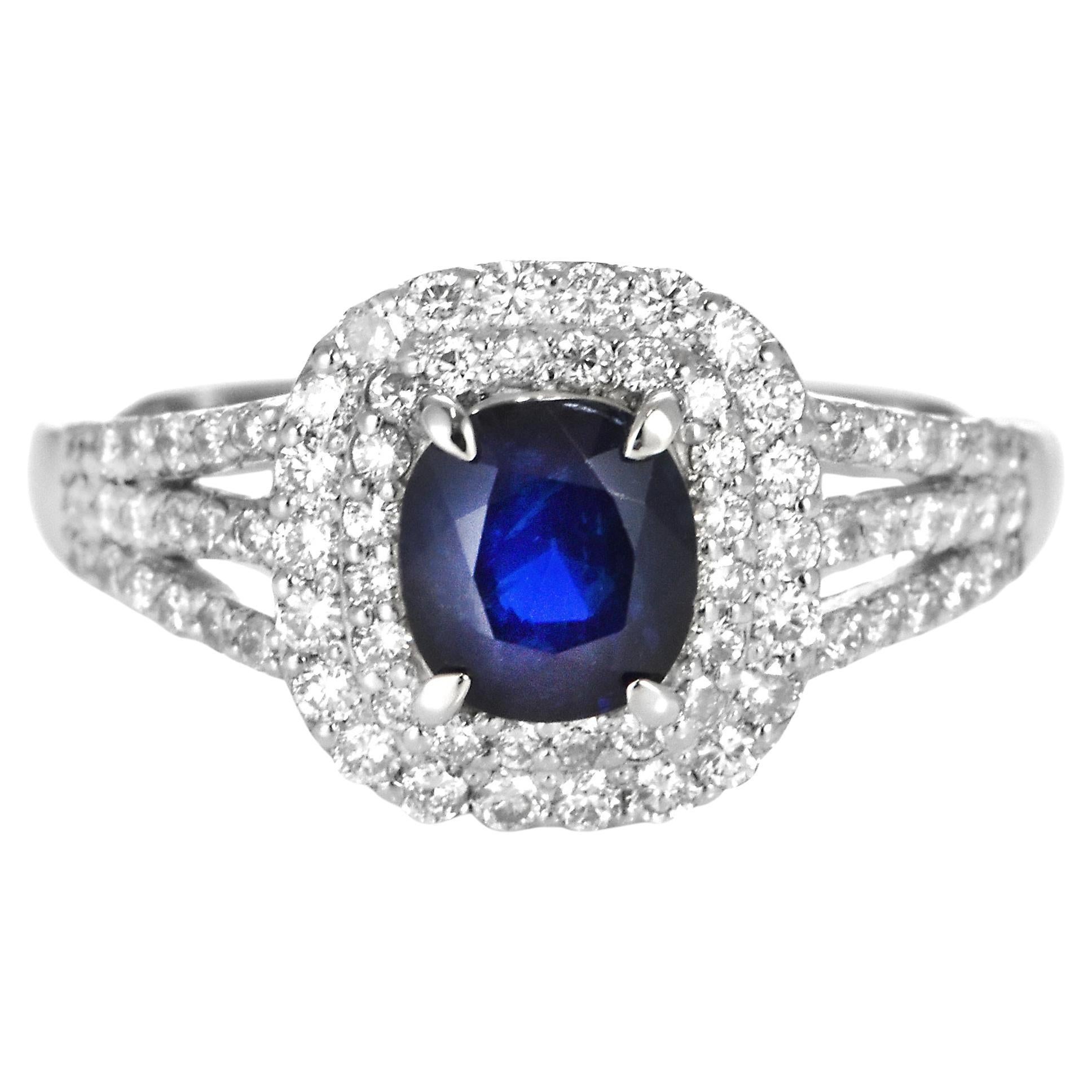 1.06 Carat Natural Royal Blue, No Heat Sapphire & Diamond Ring Made in Platinum