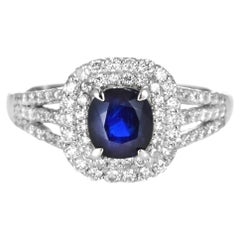 Anello con zaffiro e diamante di 1,06 carati blu reale naturale, senza calore, in platino