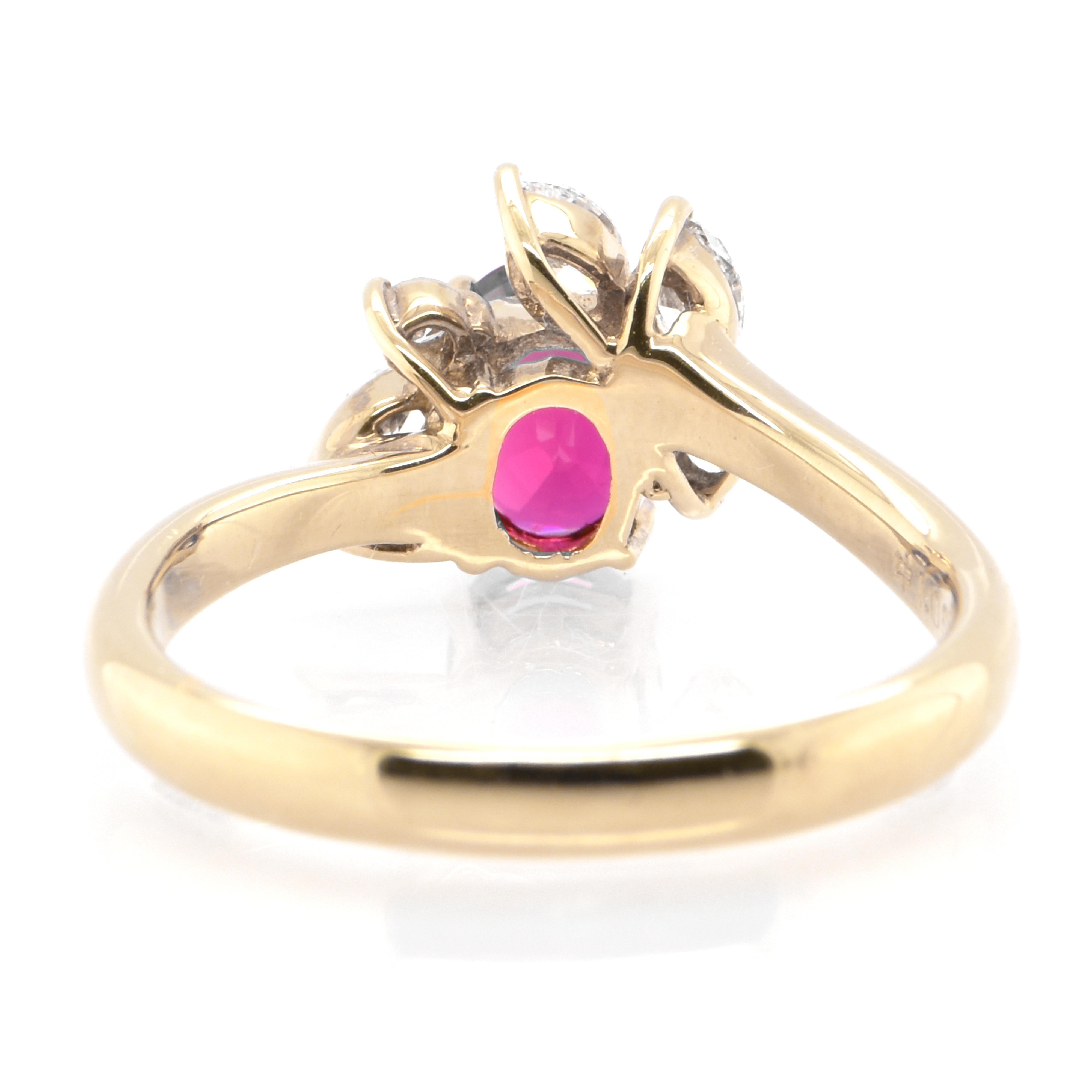 Modern 1.06 Carat Natural Ruby and Diamond Fashion Ring Set in 18 Karat Yellow Gold