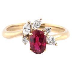 1.06 Carat Natural Ruby and Diamond Fashion Ring Set in 18 Karat Yellow Gold