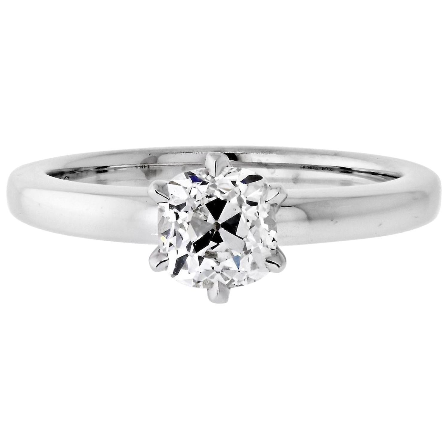 1.06 Carat Old Mine Cut Diamond F/SI1 GIA Solitaire Engagement Ring For Sale