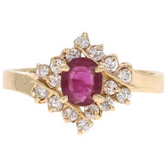 1.06 Carat Oval Cut Burmese Ruby Diamond 14 Karat Yellow Gold Ring