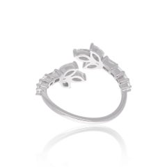 1.06 Carat Pear & Emerald Cut Diamond Leaf Cuff Ring 18 Karat White Gold Jewelry