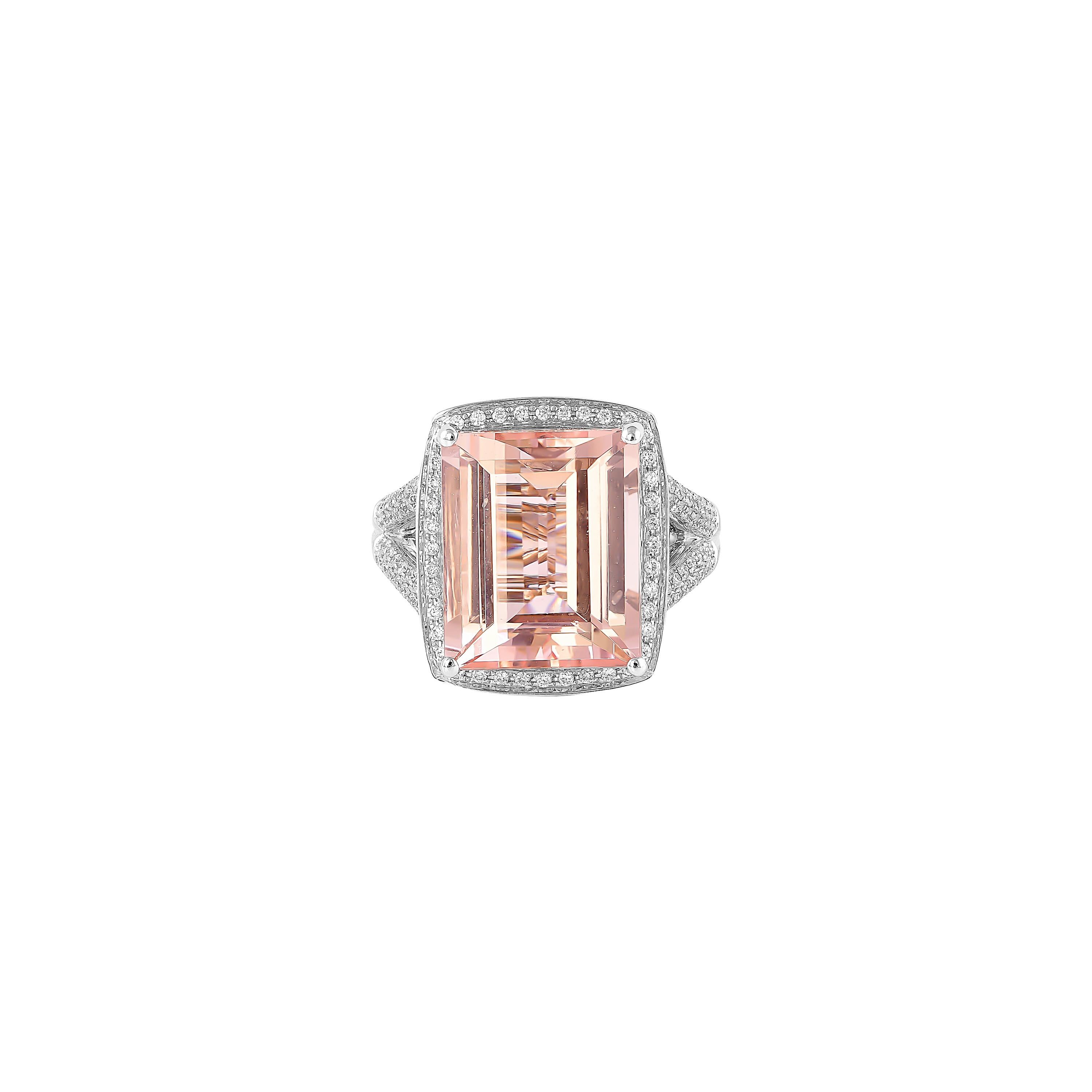 10.6 Carat Pink Morganite and Diamond Ring in 18 Karat White Gold In New Condition In Hong Kong, HK