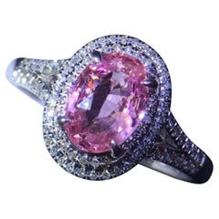 1.06 Carat Pink Padparadscha Sapphire Diamond Ring 18 Karat Gold