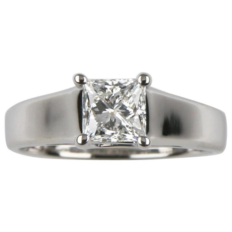 1.06 Carat Princess Cut Diamond Solitaire Platinum Engagement Ring