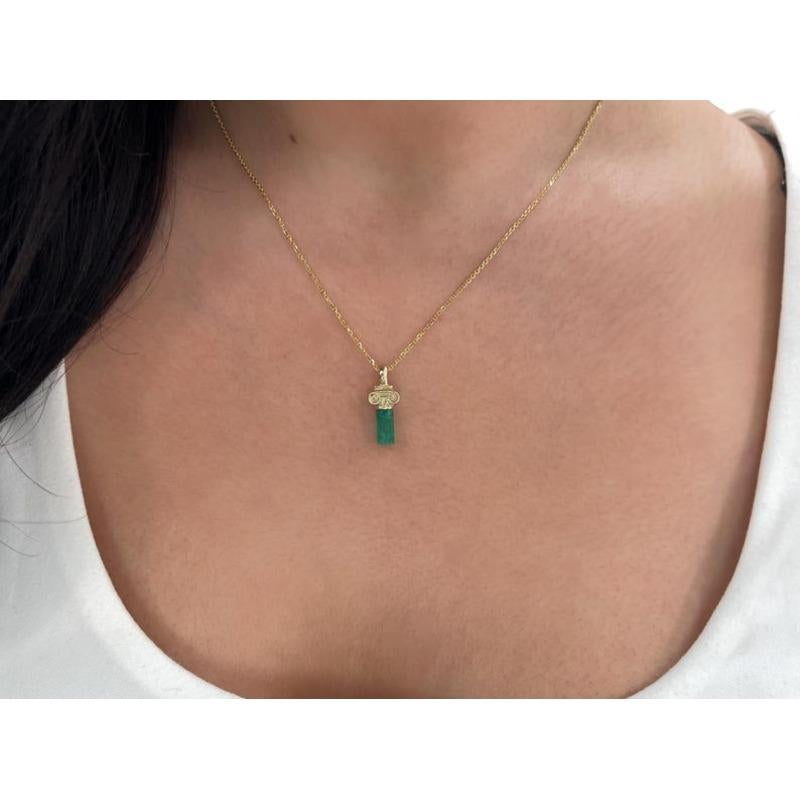 Women's 1.06 Carat Rough Colombian Emerald Pendant  14K Gold Vivid Green Crystal For Sale