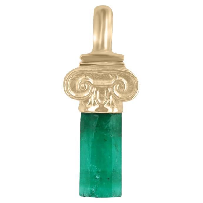 1.06 Carat Rough Colombian Emerald Pendant  14K Gold Vivid Green Crystal