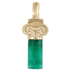 1.06 Carat Rough Colombian Emerald Pendant  14K Gold Vivid Green Crystal