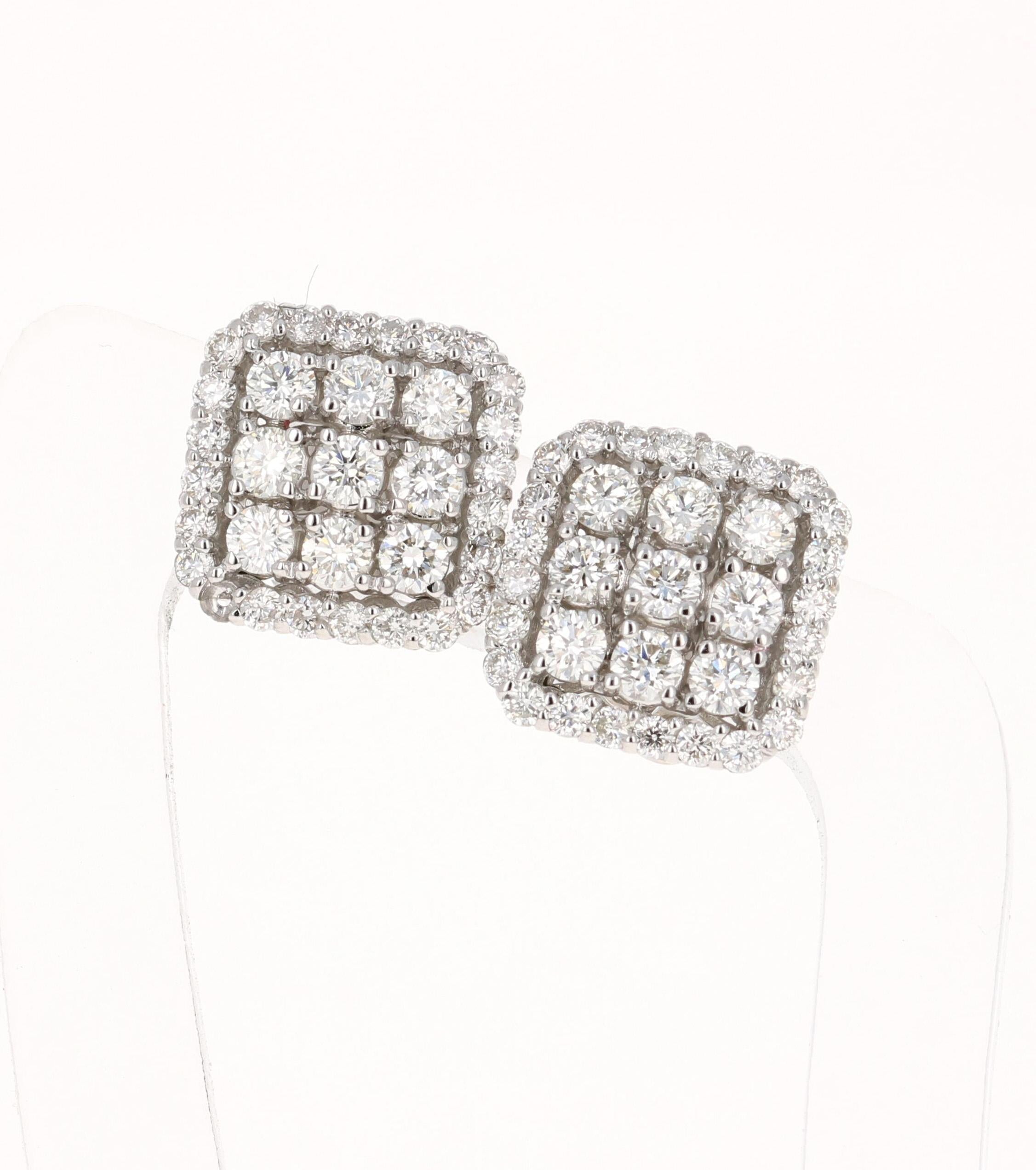 Taglio rotondo Orecchini in oro bianco con diamante rotondo da 1,06 carati in vendita
