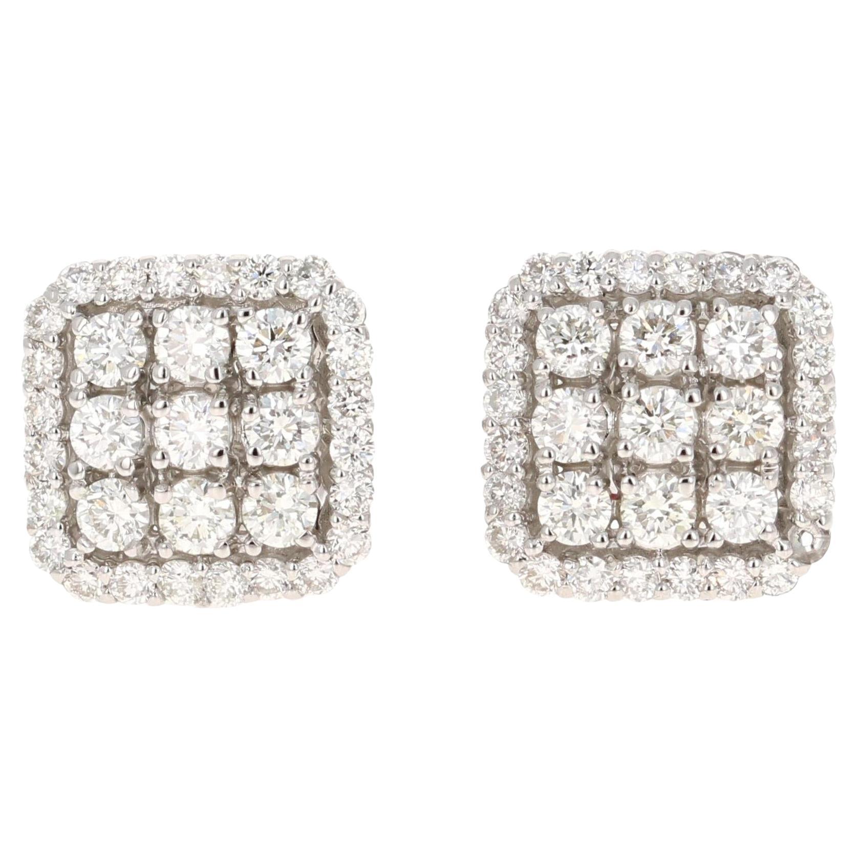 Orecchini in oro bianco con diamante rotondo da 1,06 carati in vendita