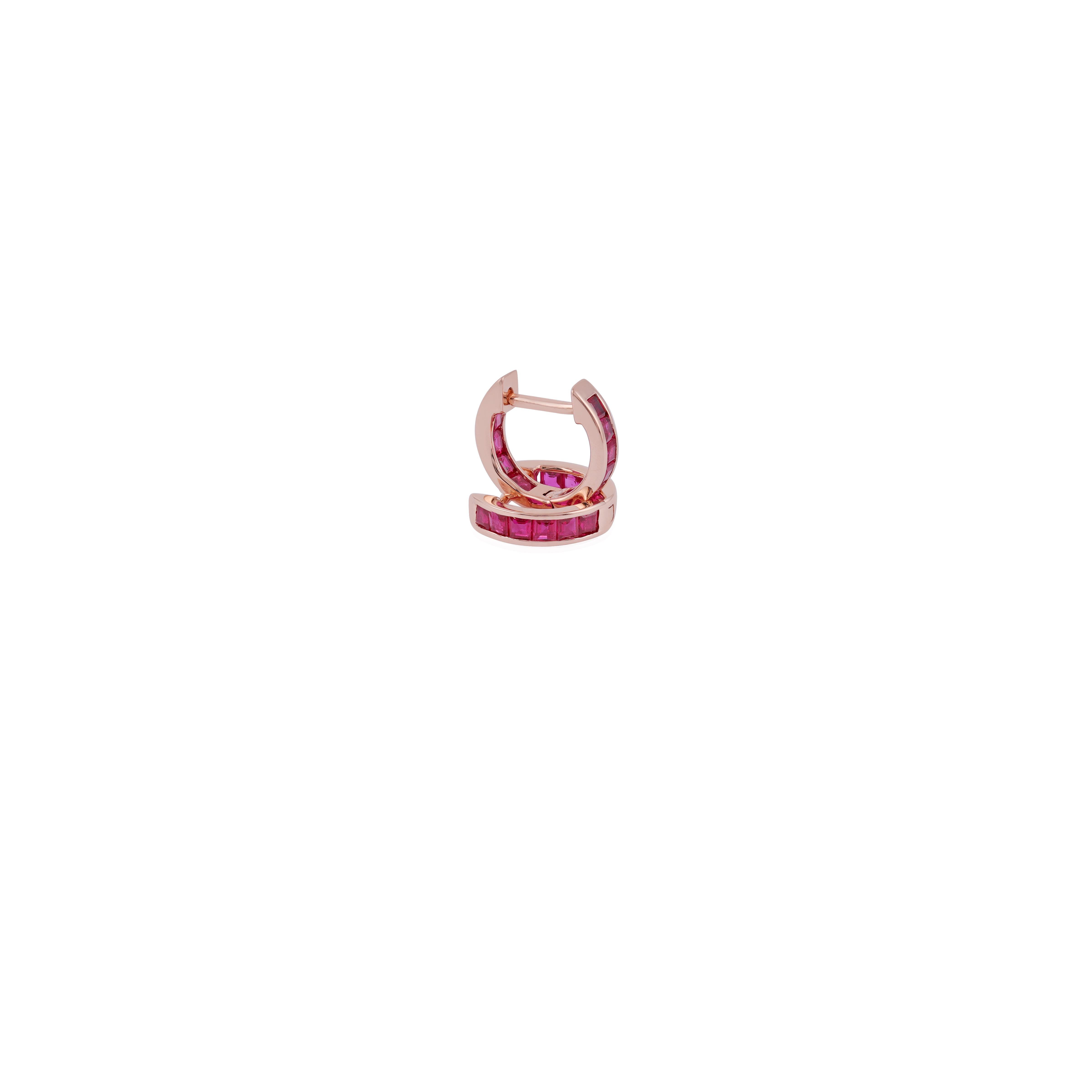 Contemporary 1.06 Carat  Ruby in 18 Karat Rose Gold Loop Earrings For Sale