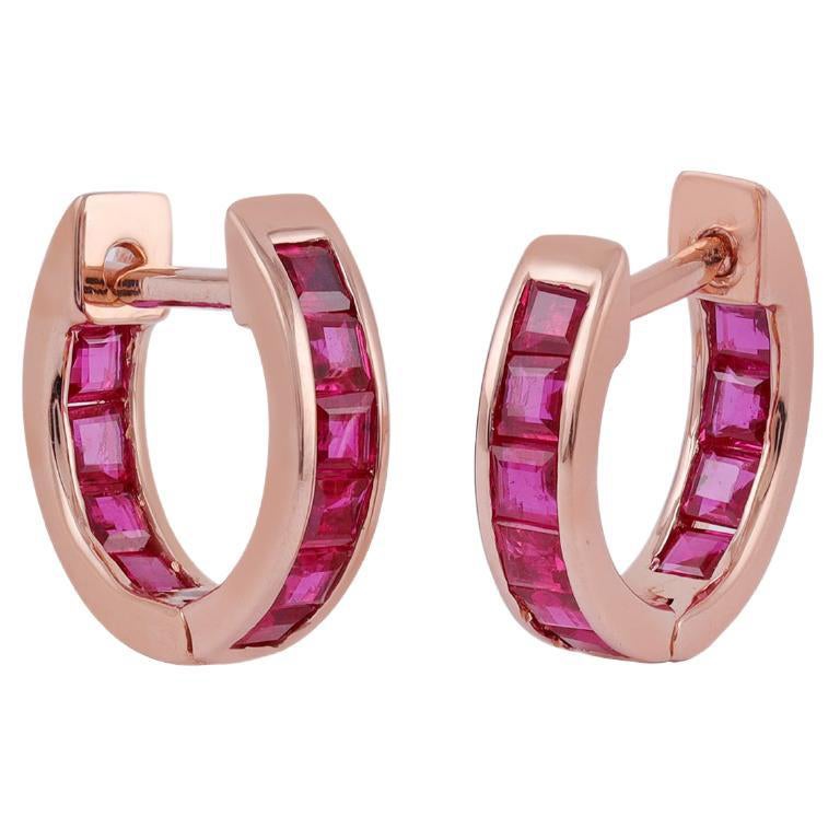 1.06 Carat  Ruby in 18 Karat Rose Gold Loop Earrings For Sale