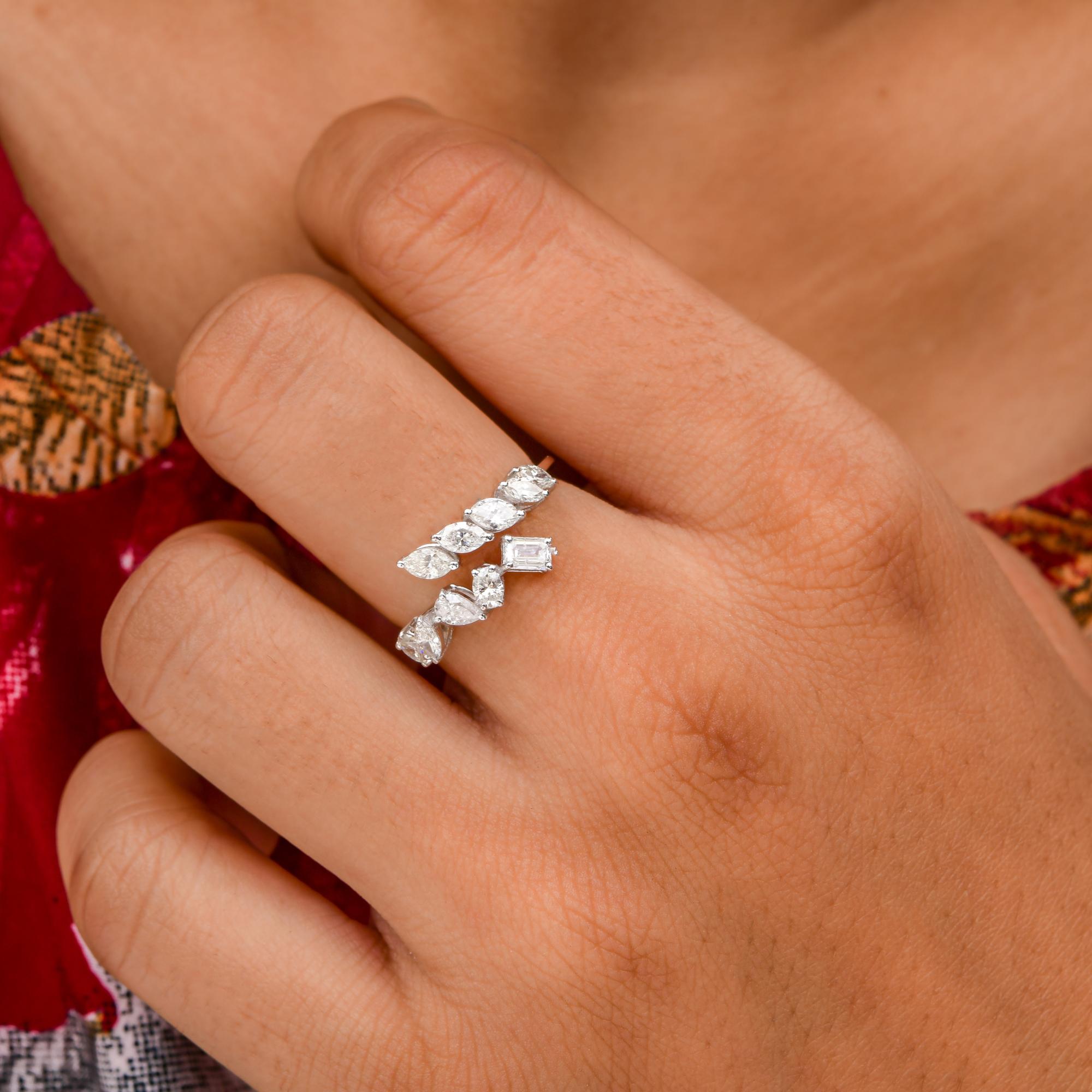 Modern 1.06 Carat SI Clarity HI Color Multi Shape Diamond Wrap Ring 14 Karat White Gold For Sale
